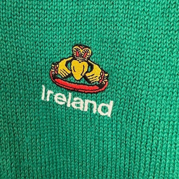 Vintage Trag Knitwear Ireland Claddaugh Kelly Green V-Neck‎ Wool Sweater MD - Picture 2 of 5
